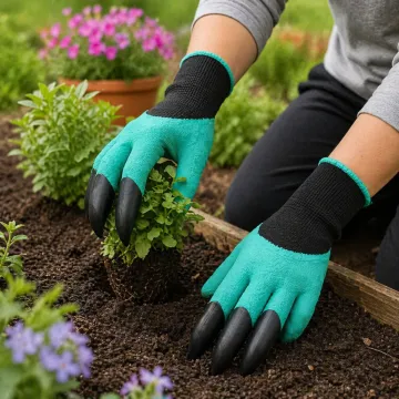 Praktyczne rękawice do pracy w ogrodzie z plastikowymi pazurkami dla praworęcznych