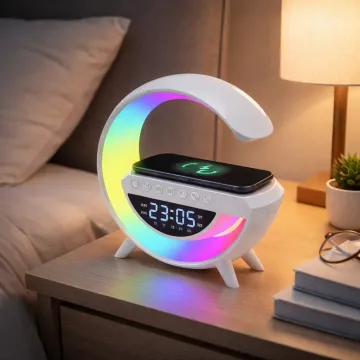Głośnik bluetooth z lampą LED, bezprzewodową ładowarką i zegarem - BT-3401